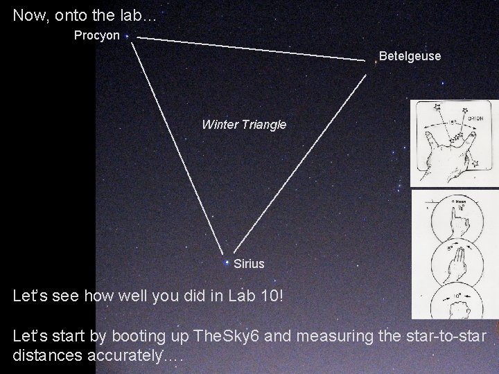 Now, onto the lab… Procyon Betelgeuse Winter Triangle Sirius Let’s see how well you