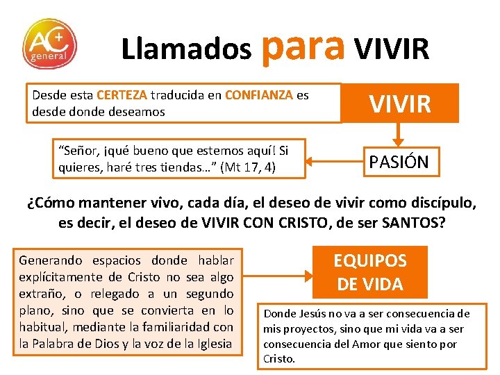 Llamados para VIVIR Desde esta CERTEZA traducida en CONFIANZA es desde donde deseamos VIVIR