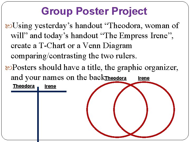 Group Poster Project Using yesterday’s handout “Theodora, woman of will” and today’s handout “The