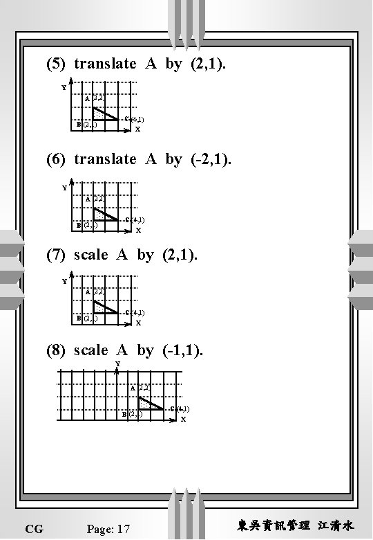 (5) translate A by (2, 1). Y A (2, 2) C (4, 1) X