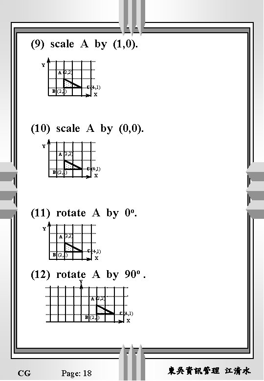 (9) scale A by (1, 0). Y A (2, 2) B (2, 1) C