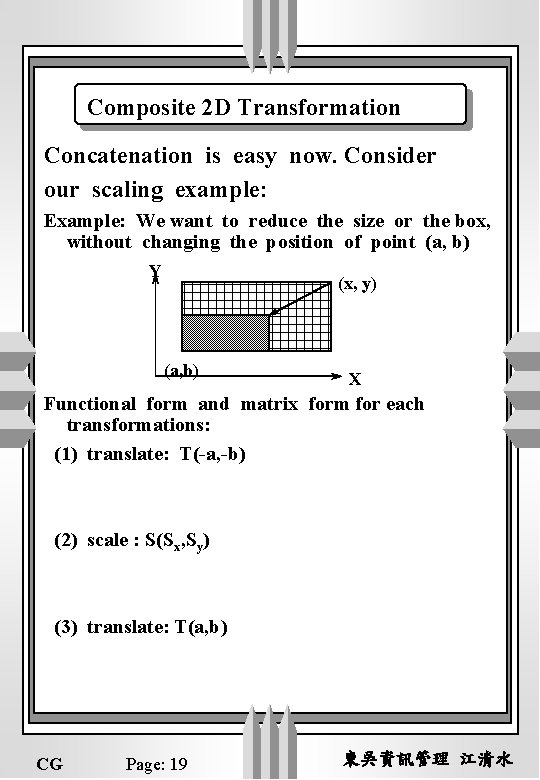 Composite 2 D Transformation Concatenation is easy now. Consider our scaling example: Example: We