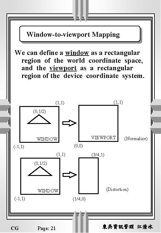 Window-to-viewport Mapping We can define a window as a rectangular region of the world