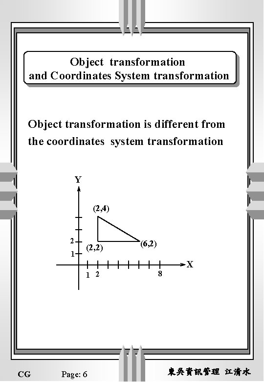 Object transformation and Coordinates System transformation Object transformation is different from the coordinates system