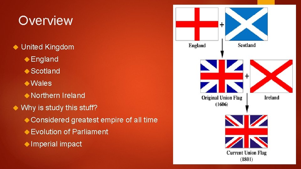 Overview United Kingdom England Scotland Wales Northern Ireland Why is study this stuff? Considered