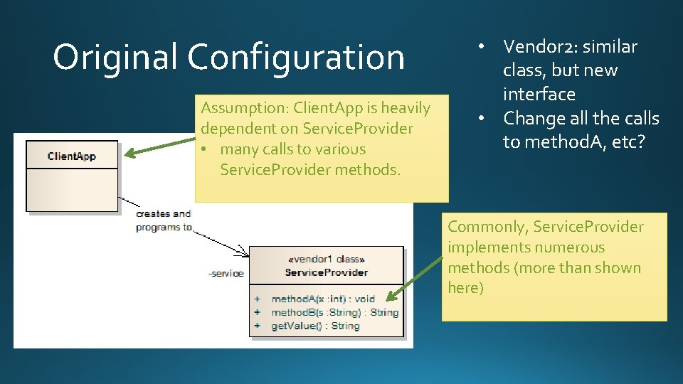 Original Configuration Assumption: Client. App is heavily dependent on Service. Provider • many calls