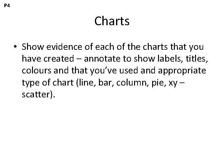 P 4 Charts • Show evidence of each of the charts that you have