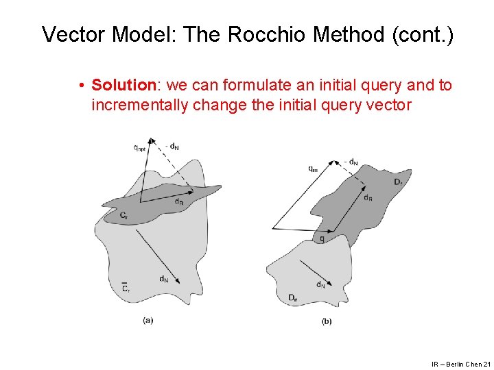 Vector Model: The Rocchio Method (cont. ) • Solution: we can formulate an initial