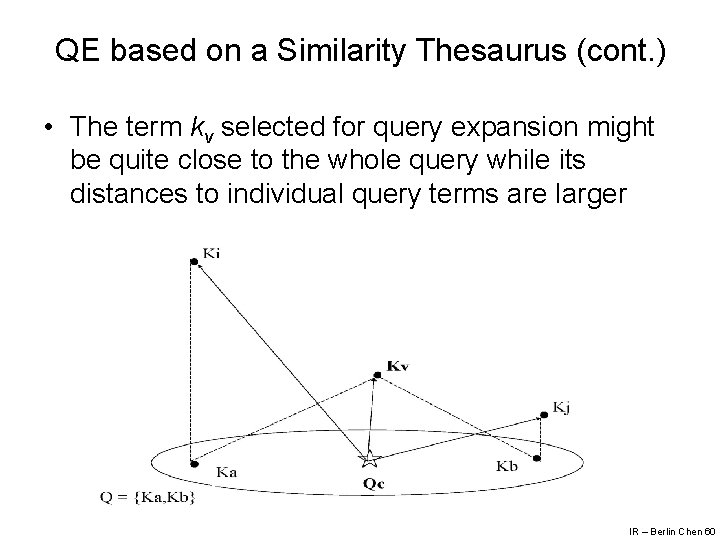 QE based on a Similarity Thesaurus (cont. ) • The term kv selected for