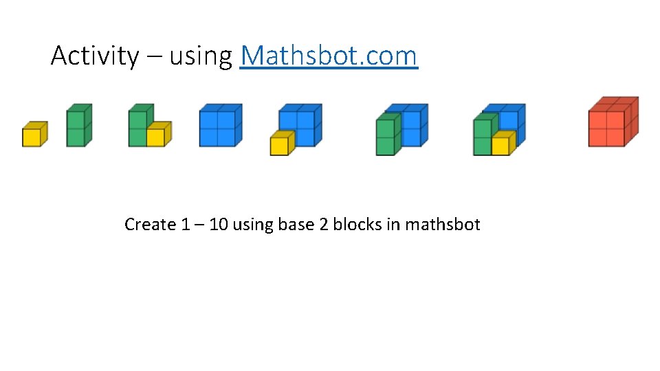 Activity – using Mathsbot. com Create 1 – 10 using base 2 blocks in