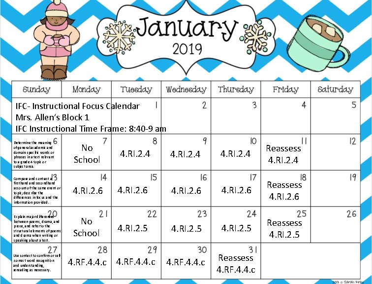 IFC Instructional Focus Calendar Mrs Allens Block 1