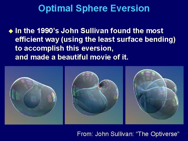 Optimal Sphere Eversion u In the 1990’s John Sullivan found the most efficient way