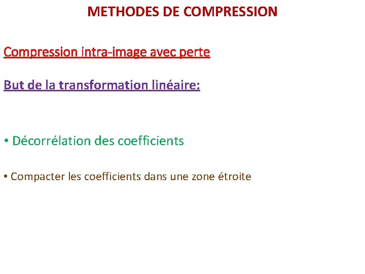 METHODES DE COMPRESSION Introduction à la compression d’images Compression intra-image avec perte But de