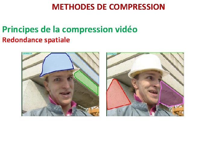 METHODES DE COMPRESSION Principes de la compression vidéo Redondance spatiale 