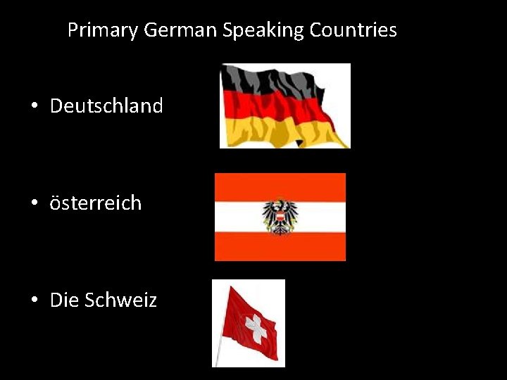 Primary German Speaking Countries • Deutschland • österreich • Die Schweiz 