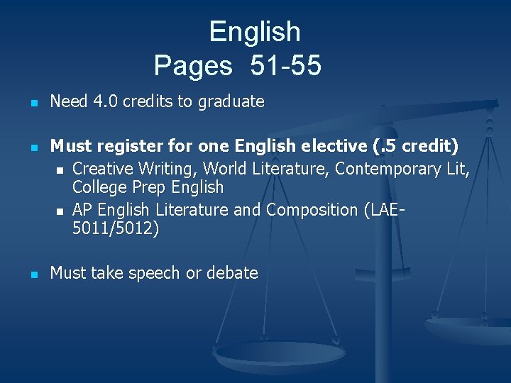 English Pages 51 -55 n n n Need 4. 0 credits to graduate Must