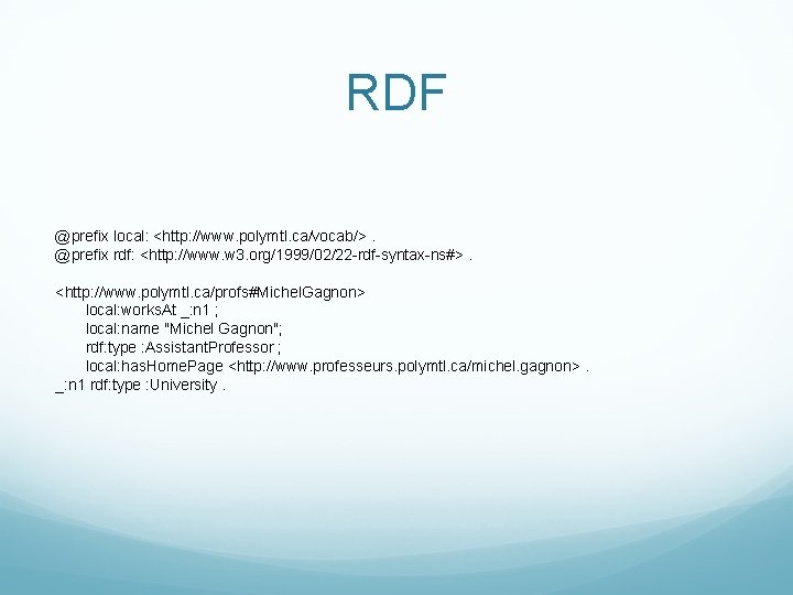 RDF @prefix local: <http: //www. polymtl. ca/vocab/>. @prefix rdf: <http: //www. w 3. org/1999/02/22