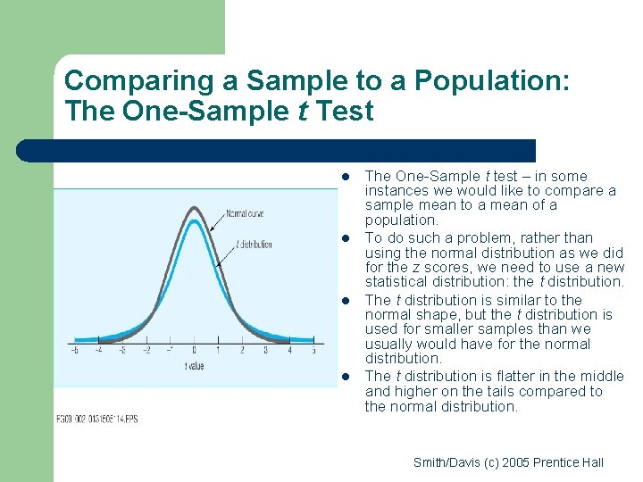 Comparing a Sample to a Population: The One-Sample t Test l l The One-Sample