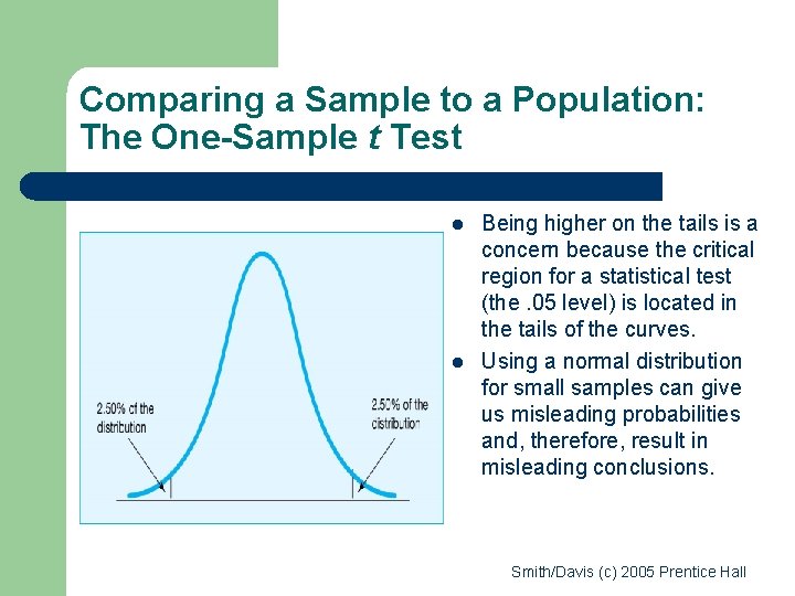 Comparing a Sample to a Population: The One-Sample t Test l l Being higher