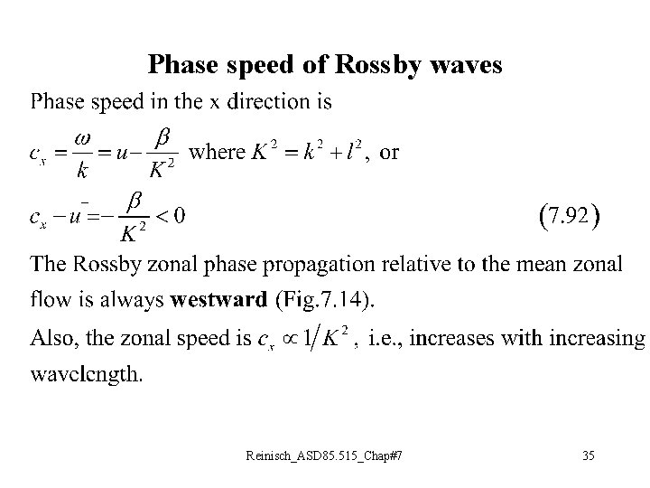 Phase speed of Rossby waves Reinisch_ASD 85. 515_Chap#7 35 