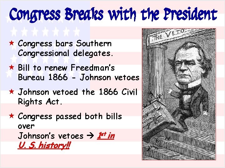 Congress Breaks with the President « Congress bars Southern Congressional delegates. « Bill to