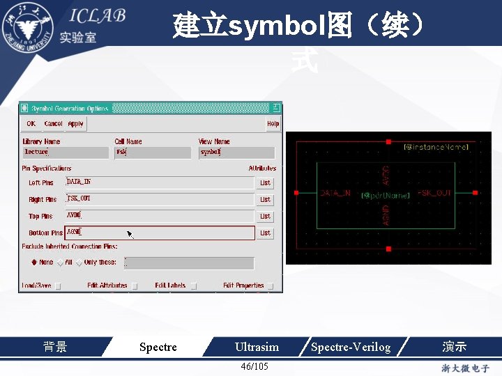 建立symbol图（续） 单击此处编辑母版标题样 式 背景 Spectre Ultrasim 46/105 Spectre-Verilog 演示 
