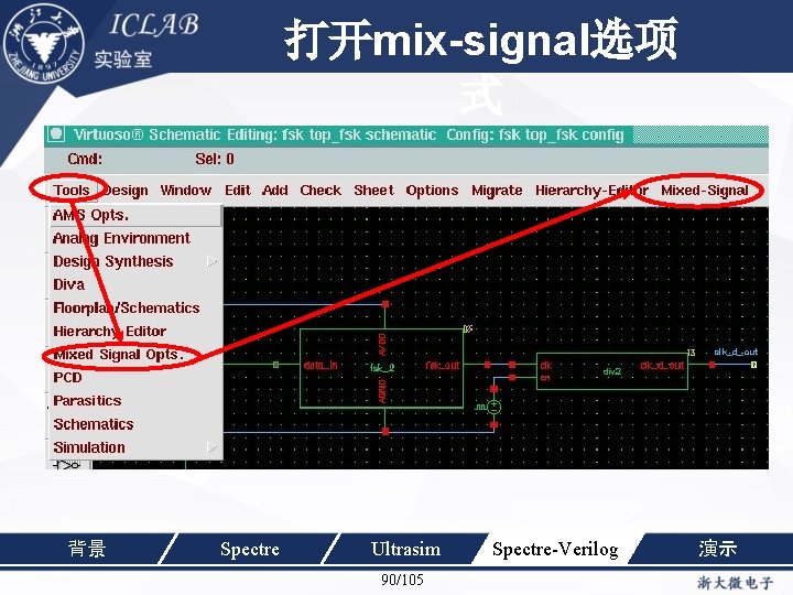 打开mix-signal选项 单击此处编辑母版标题样 式 背景 Spectre Ultrasim 90/105 Spectre-Verilog 演示 