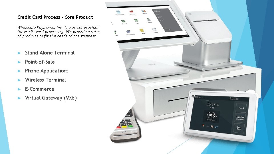 Credit Card Process – Core Product Wholesale Payments, Inc. is a direct provider for