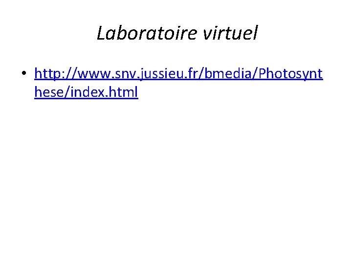 Laboratoire virtuel • http: //www. snv. jussieu. fr/bmedia/Photosynt hese/index. html 
