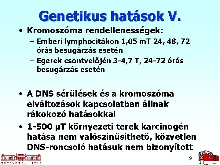 Genetikus hatások V. • Kromoszóma rendellenességek: – Emberi lymphocitákon 1, 05 m. T 24,