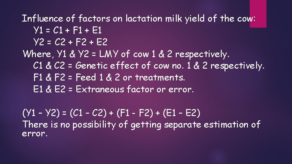 Influence of factors on lactation milk yield of the cow: Y 1 = C Influence of factors on lactation milk yield of the cow: Y 1 = C