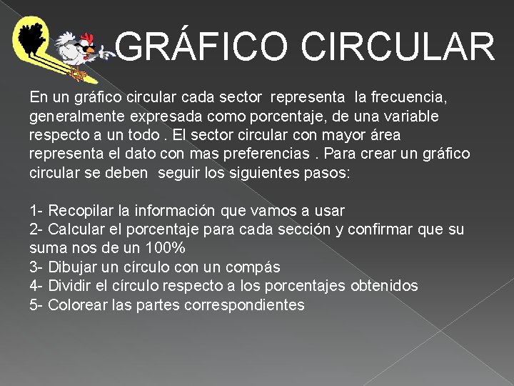 GRÁFICO CIRCULAR En un gráfico circular cada sector representa la frecuencia, generalmente expresada como