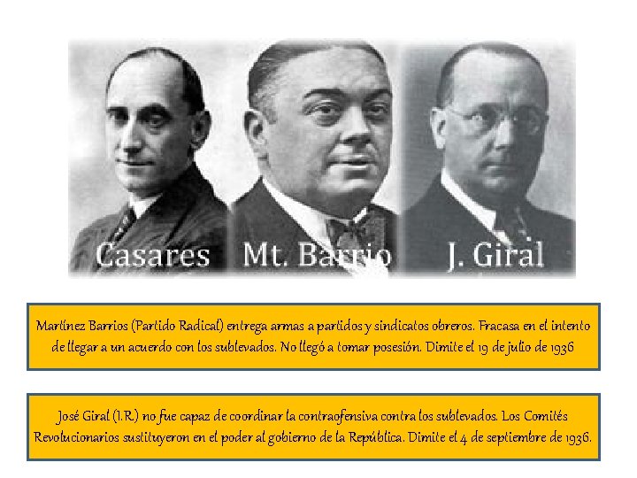 Martínez Barrios (Partido Radical) entrega armas a partidos y sindicatos obreros. Fracasa en el