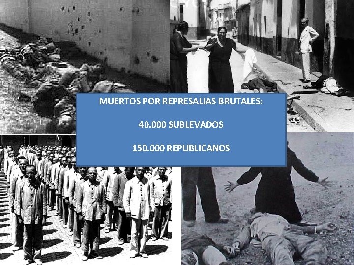 MUERTOS POR REPRESALIAS BRUTALES: 40. 000 SUBLEVADOS 150. 000 REPUBLICANOS 