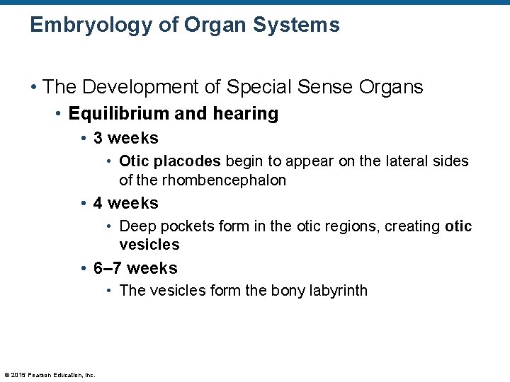 Embryology of Organ Systems • The Development of Special Sense Organs • Equilibrium and