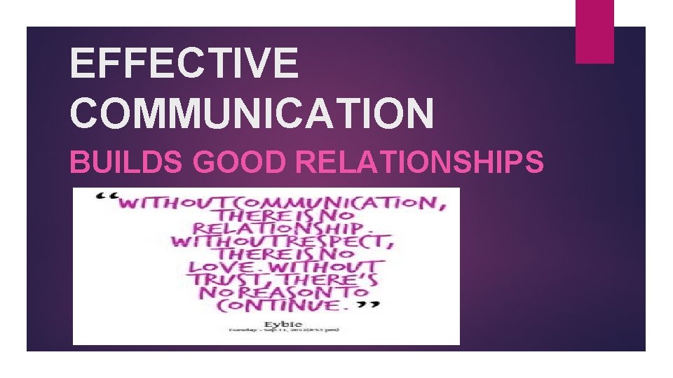 EFFECTIVE COMMUNICATION BUILDS GOOD RELATIONSHIPS 