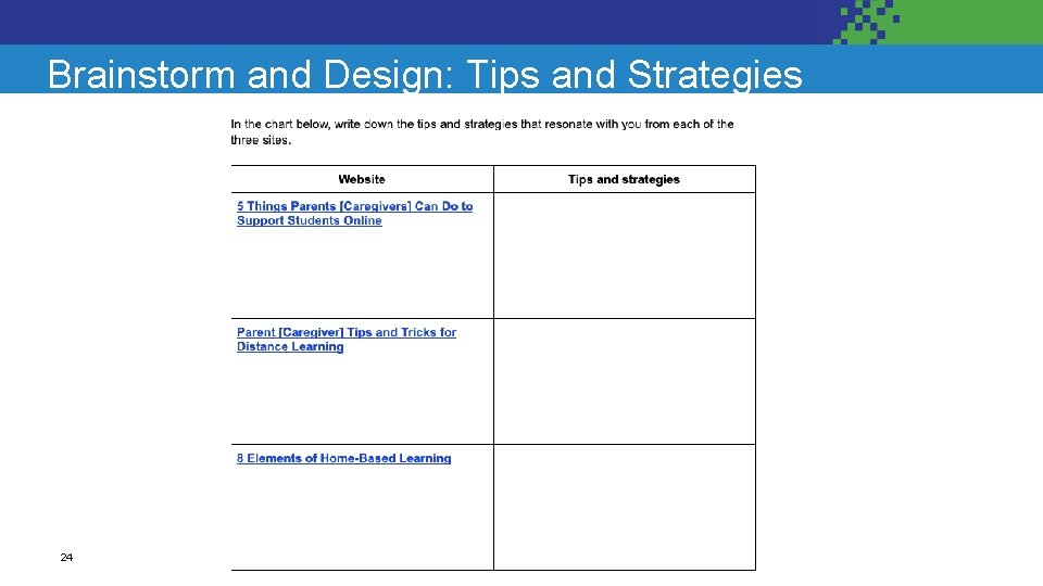 Brainstorm and Design: Tips and Strategies 24 