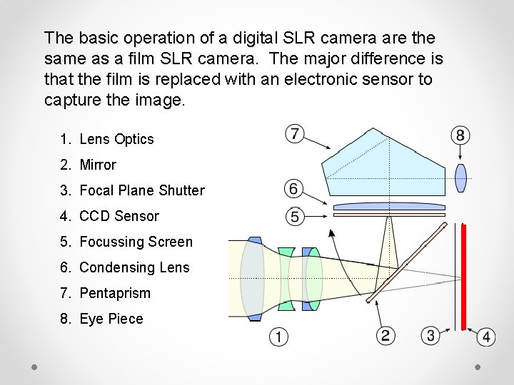 The basic operation of a digital SLR camera are the same as a film