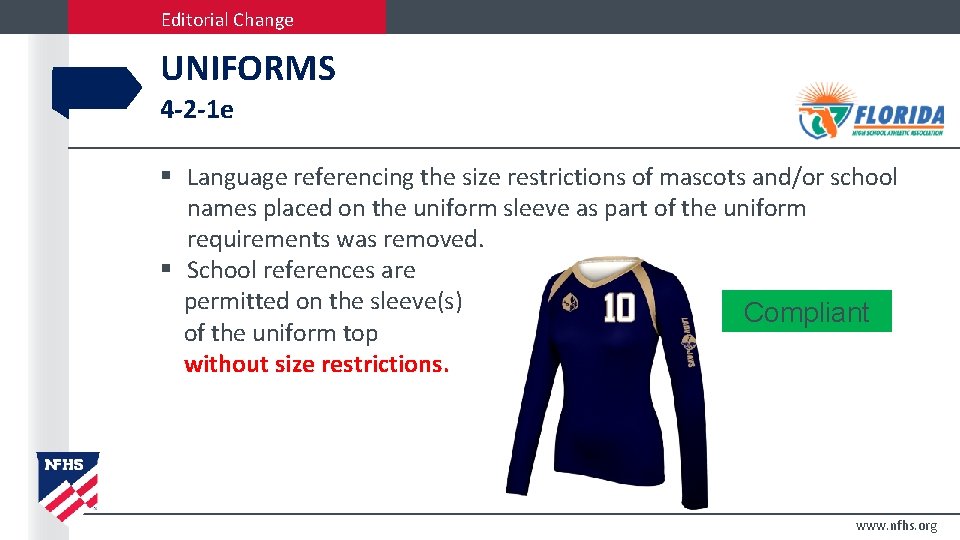 Editorial Change UNIFORMS 4 -2 -1 e § Language referencing the size restrictions of