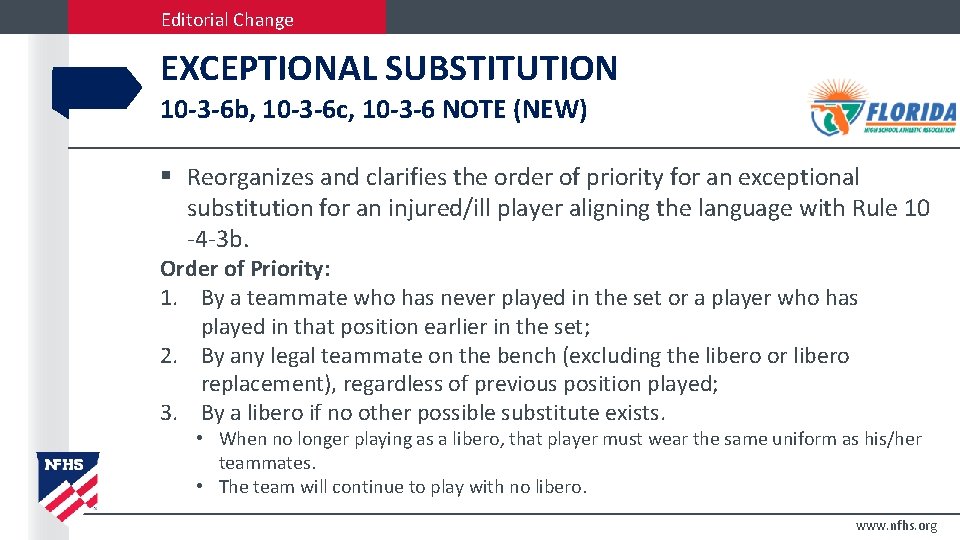 Editorial Change EXCEPTIONAL SUBSTITUTION 10 -3 -6 b, 10 -3 -6 c, 10 -3