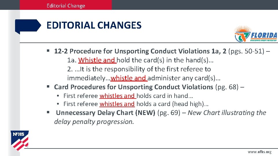 Editorial Change EDITORIAL CHANGES § 12 -2 Procedure for Unsporting Conduct Violations 1 a,