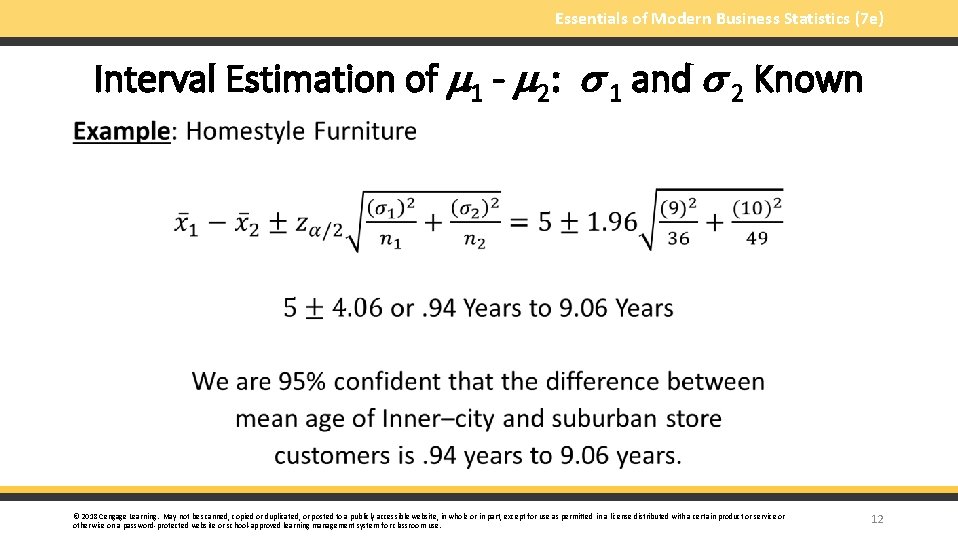 Essentials of Modern Business Statistics (7 e) Interval Estimation of 1 - 2: 1