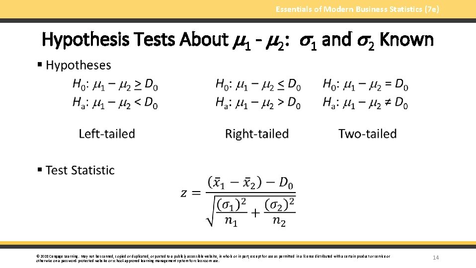 Essentials of Modern Business Statistics (7 e) Hypothesis Tests About 1 - 2: 1