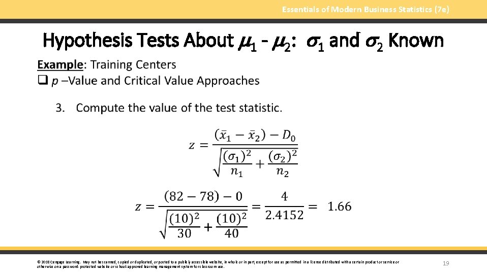 Essentials of Modern Business Statistics (7 e) Hypothesis Tests About 1 - 2: 1