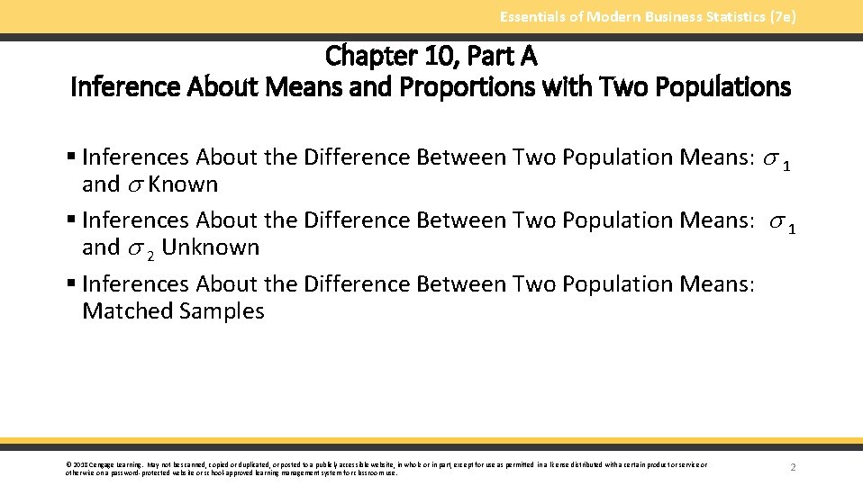 Essentials of Modern Business Statistics (7 e) Chapter 10, Part A Inference About Means