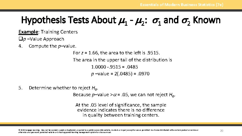 Essentials of Modern Business Statistics (7 e) Hypothesis Tests About 1 - 2: 1