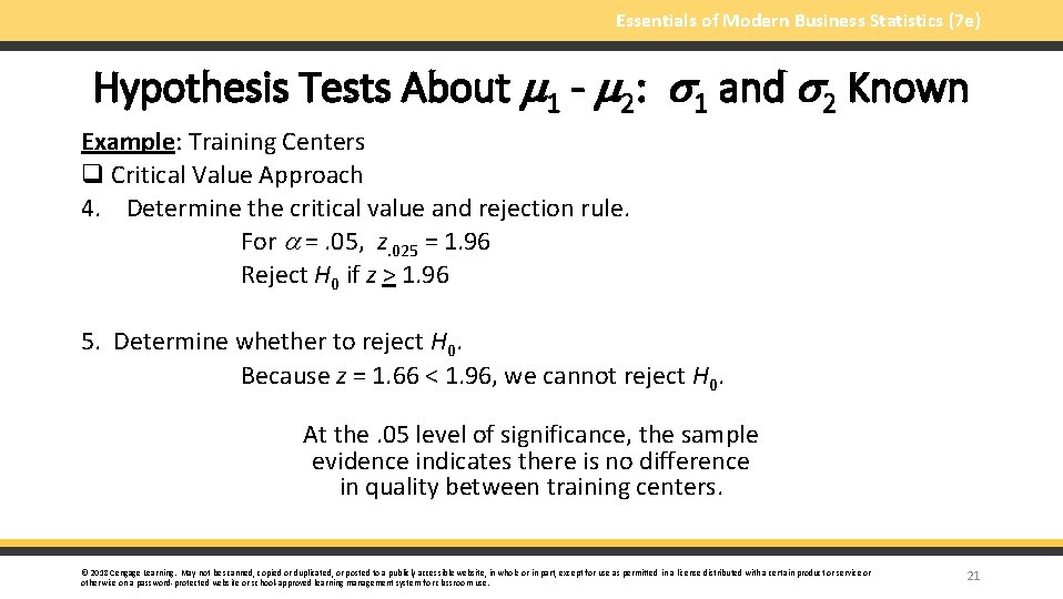 Essentials of Modern Business Statistics (7 e) Hypothesis Tests About 1 - 2: 1