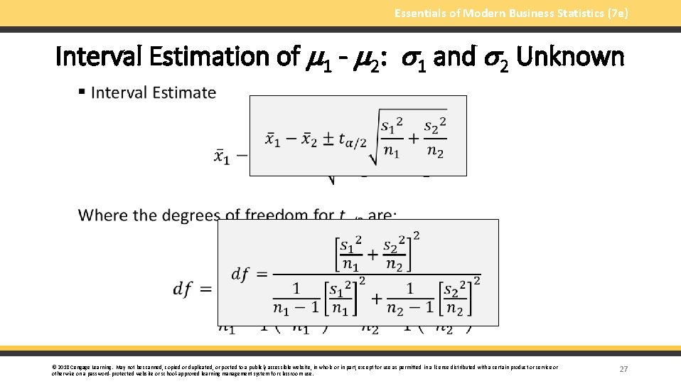 Essentials of Modern Business Statistics (7 e) Interval Estimation of 1 - 2: 1
