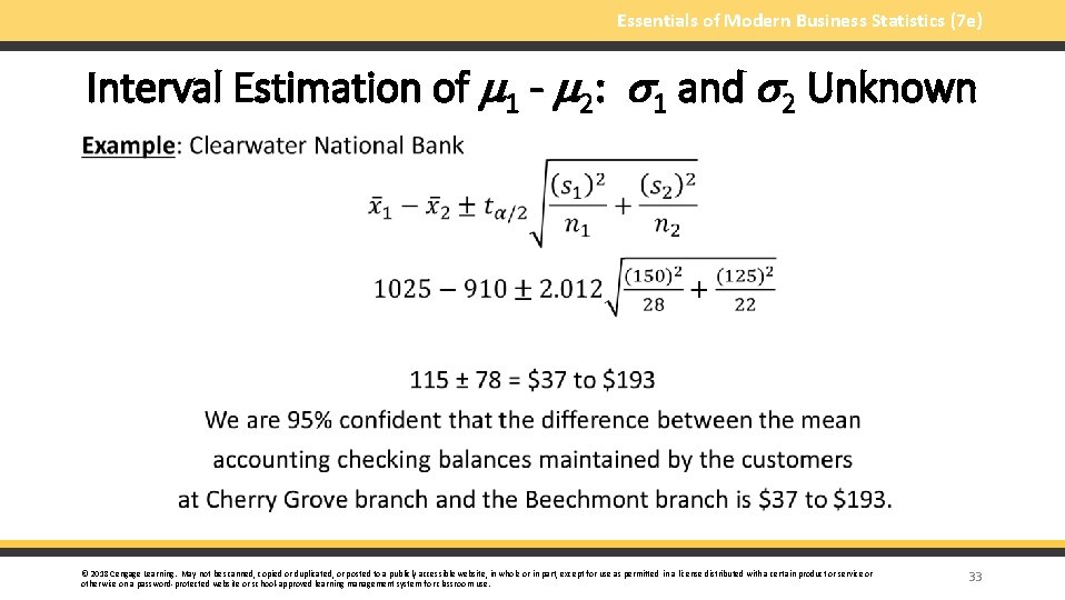 Essentials of Modern Business Statistics (7 e) Interval Estimation of 1 - 2: 1