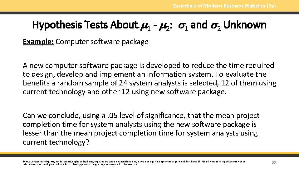 Essentials of Modern Business Statistics (7 e) Hypothesis Tests About 1 - 2: 1